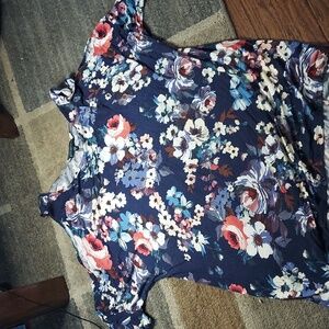 Betsy Red Couture Floral Women's Top - Blue and Red - Peak-a-boo Shoulders